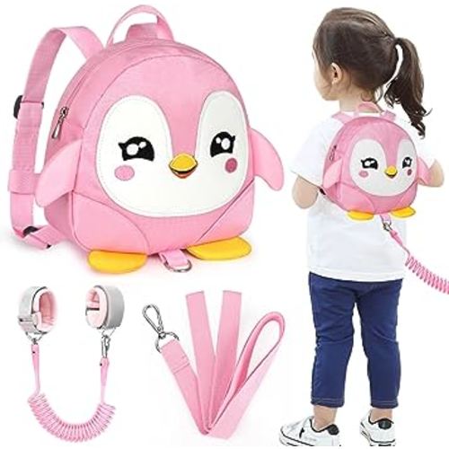 Accmor Toddler Harness Backpack Leash, Cute Penguin Kid Backpacks with Anti Lost Wrist Link, Mini Child Backpack Wristband Tether Strap and Protection Leashes Travel Bag Harness Rein for Baby Girls