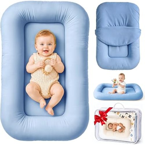 Infant Support Cushion & Baby Support Cushion for Newborn 0-24 Months, Breathable Cotton Pad, Supervised Use, Portable Infant Essentials for Travel and Home, Blue (Cover Included）