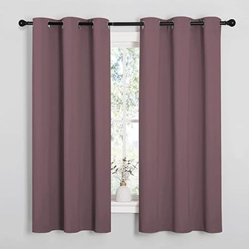 NICETOWN Dry Rose Blackout Curtains for Bedroom (1 Pair, 42 x 63 inches), Farmhouse Thermal Insulated Room Darkening Drapes for Windows