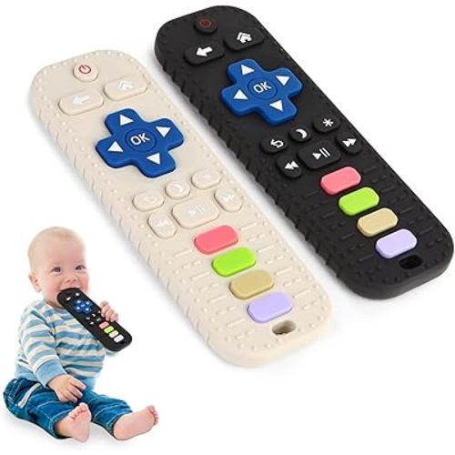 Hooku 2 Pack Silicone Teethers for Babies 0-6 months, Teething Toys for Babies 6-12 Months, Baby Remote Control Toy, Infant Toys 0-3 months, Sensory Chew Toys, Toddler Newborn Baby Girl Boy Gifts