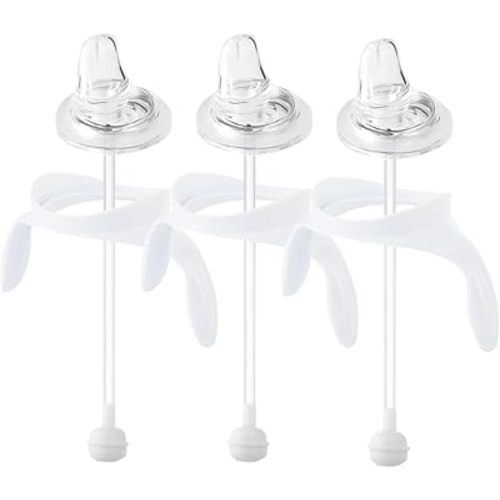 Spout Sippy Cup Conversion Kit for Philips Avent Anti-Colic Baby Bottles, Soft Straw Top and Weighted Straw Transition Kit with Handles, Pack of 3