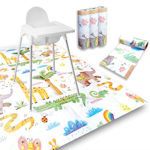 Disposable Splat Mats | 30 Pcs Disposable and Waterproof Splash Mats | Under Highchair Splat Mat for Floor | BLW Baby Led Weaning Supplies | Splash Mat 40"x47" | Colorful Animal Print