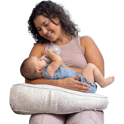 Boppy Uplift Nursing Pillow - Wedge Bottle & Breastfeeding Pillow to Reduce Spit-Up and Reflux Symptoms, with Body-Inclusive Opening and Belt, Baby Safety Alliance Verified - Cream Retro Squiggles