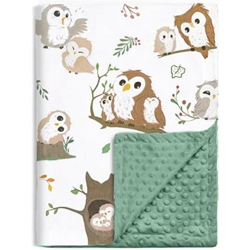 BOPRIO Baby Blankets for Unisex Boys Girls, Ultra Soft Nursery Minky Blankets with Owl Family Design and Dotted Fleece Backing, Cozy Bed Throws for Newborn Toddler Gift 30 x 40 Inch