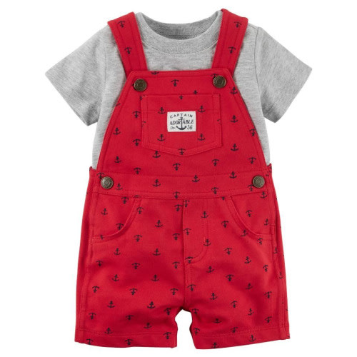 Carter's 2 Piece Grey Top with Red Anchor Printed Shortall Set