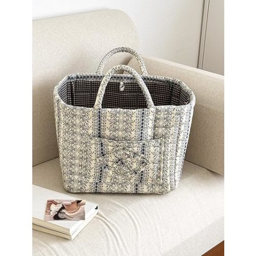 Storage Basket Boho Fabric Large Collapsible Floral Laundry Nursery Hamper Portable Folding Storage for Clothes Toys (Vine-Blue B)