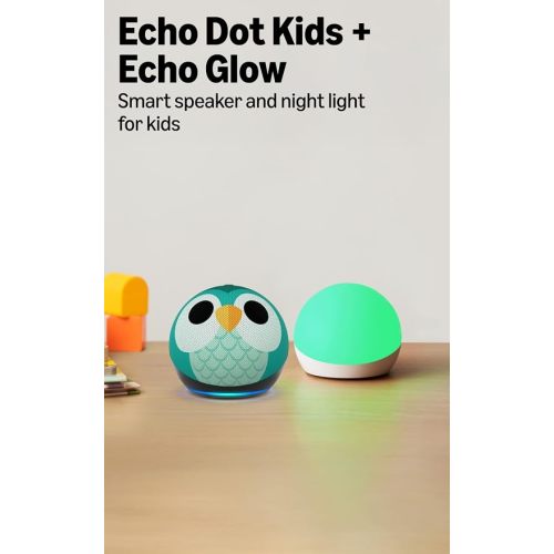 Amazon Echo Dot Kids (newest model) - Owl, with Echo Glow, Smart speaker and night light for kids, Designed for Alexa+