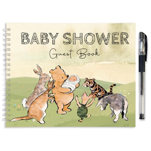 WOODAMORE Baby Shower Guest Book for Boy Girl - Baby Shower Decorations, Cute Bear Sign in Guest Book for Birthday Party Includes Pen