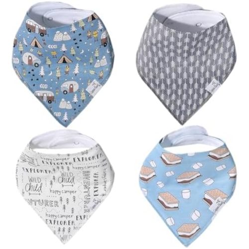 Copper Pearl Baby Bibs 4 Pack, Printed Bandana Drool Bibs for Baby Girl & Boy, Soft Cotton Teething Bibs, Bridger
