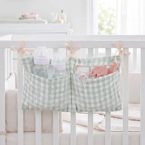 Gingham Crib Hanging Organizer, Green