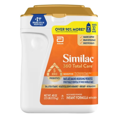 Similac 360 Total Care Sensitive with 5 HMO's, Non-GMO Infant Formula Powder, 40 oz | Costco