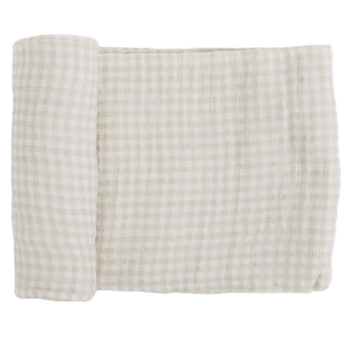 Cotton Muslin Swaddle Blanket, Tan Gingham - Little Unicorn | Maisonette