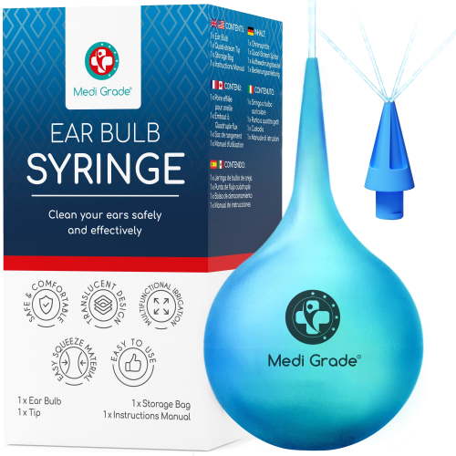 Medi Grade Ear Bulb Syringe, 2.54 fl oz, Blue, with Quad-Stream Tip
