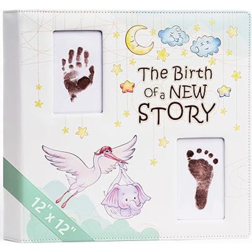 Keepsake Baby Memory Book Girl Boy – Timeless Leather-Bound Baby Milestone Book – Baby Book Keepsake Record First 5 Years – Gender Neutral Baby Scrapbook Album, Baby Album Journal Registry Search Gift
