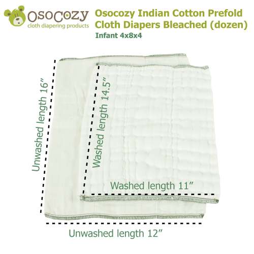OsoCozy Bleached Indian Cotton Prefold Cloth Diapers - 1 Dozen