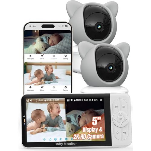 WiFi Baby Monitor with App – Smartphone Baby Monitor with 5" HD Monitor & 2K Camera, Night Vision, 2-Way Talk, Motion Tracking&Alerts, Temp Sensor, Lullabies,Secure WiFi Lock