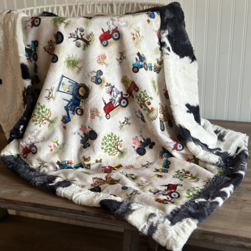 Funny Farm Friends Tractor Party Luxe Minky - Personalized Baby Blanket with Name - Baby Shower Gift