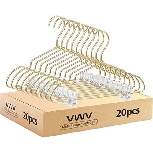 VWV Aluminum Clothes Hangers - with Adjustable Clips, 12.6 inches Long, 6.89 inches high, Suitable for Children's and Baby Clothes, 20-Pack Gold Hangers.