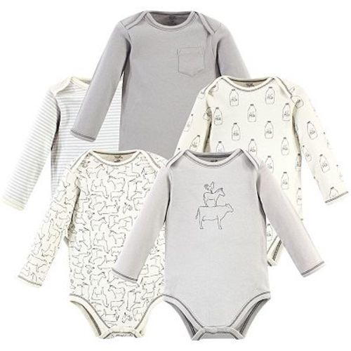 Touched by Nature Organic Cotton Long-Sleeve Bodysuits 5pk, Farm Friends