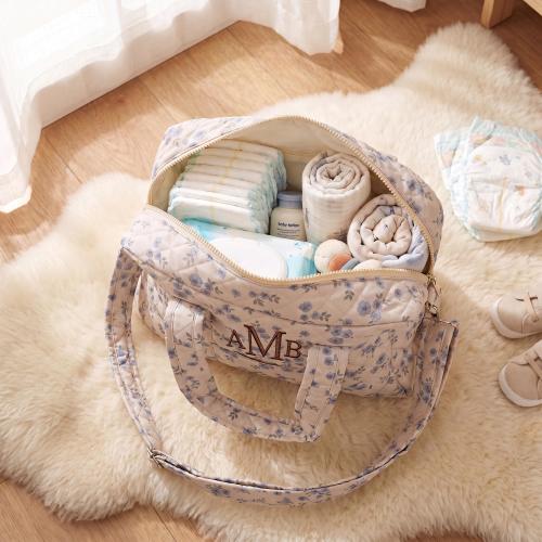 Custom Embroidered Name Quilted Floral Mommy Bag, Large Capacity Multi Pocket Baby Travel Tote Bag , Diaper Bag,Baby Shower Gift for New Mom