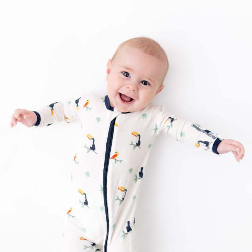 Bamboo Little Soft Zippered Baby Footie Pajamas, Baby Clothes, Newborn Sleepers, Bamboo Viscose, 2-Way Zipper, Toucan