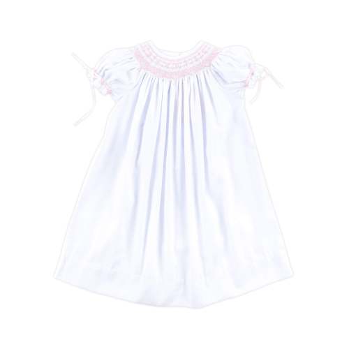 Geo Smocked White Pique Dress