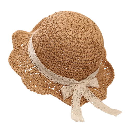 Tigivemen Baby Girl Straw Sun Hats Outdoor Bucket Hats Summer Bowknot Wide Brim Cap Beach Sunhats Khaki Size 6-24 Months