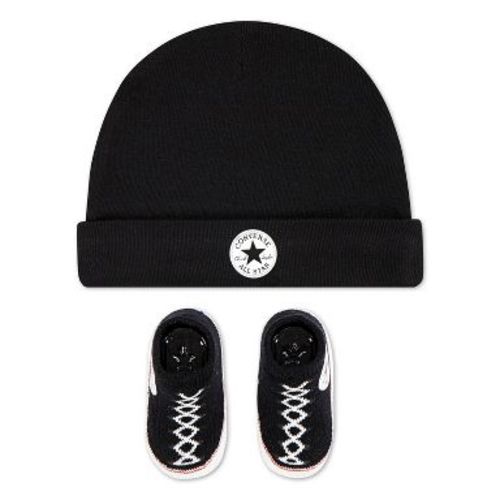 Converse Baby Beanie with Booties Gift Box Set - Black 0-6M