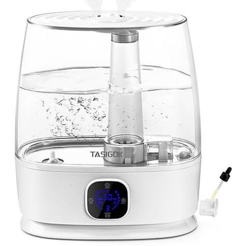 Humidifiers for Bedroom Home, 6L Cool and Warm Mist Air Humidifier for Large Room Baby Nursery, 50H Easy Clean and Top Fill, Quiet with Ultrasonic, Essential Oils, Auto Mode, for House, Plants