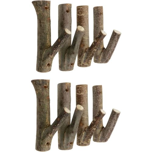 8Pcs Real Wood Tree Branch Wall Hook, Farmhouse Rustic Decorative Wooden with Bark Trunk Thickness 2cm-3cm with Screw