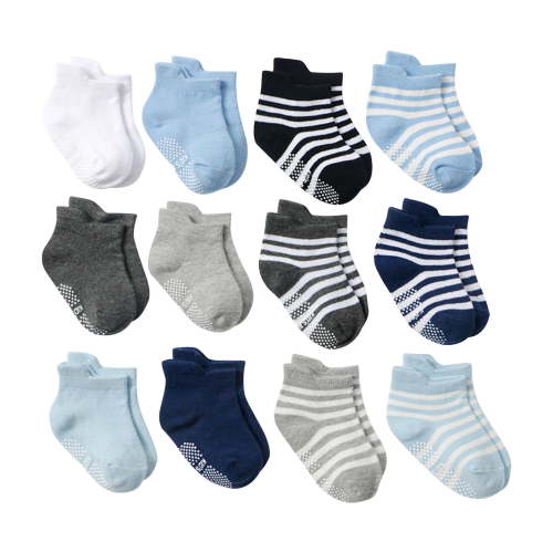 FAIWAD 12 Pairs Kids Baby Cotton Crew Socks Unisex Toddler Non Slip Grip Stretchy Socks