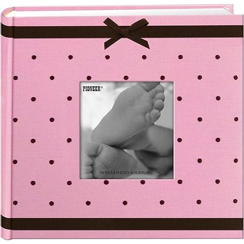 Pioneer 2-Up Baby Dot Fabric Frame Photo Album 200 Pockets - Pink/Brown