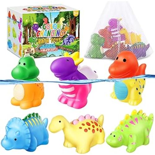 Color Changing No Hole Toddler Bath Toys for Kids Ages 1-3 4-8, Dinosaur Bath Toys Toddlers 2-4, Dinosaur Toys, Valentines Gifts Birthday Valentines Basket Stuffers Bathtub Water Toys with Drying Bag