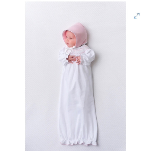 Sweetly Smocked Greeting Gown - Worth Avenue White with Palm Beach Pin