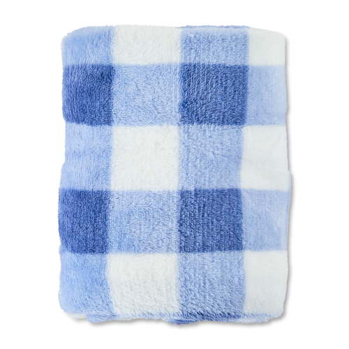 Parent's Choice Blue and White Gingham Plush Baby Blanket, 30 in x 35 in