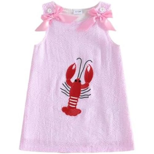 Toddler Baby Girl Outfit Golf Cart Bow Embroidery Striped Tank Dress Sleeveless A-Line Dress Infant Summer Clothes