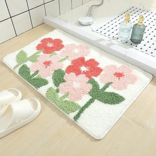 Molesun Floral Bath Mat 16x24, Soft Absorbent Microfiber Bath Rugs