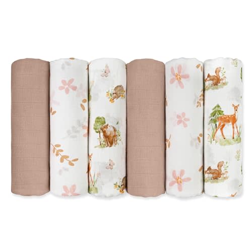 GLLQUEN BABY Receiving Blanket Boy Cotton Muslin Swaddle Blankets Girl Newborn Squares Breathable & Soft Thin Baby Blankets Cloths Double Absorbent Infant Swaddling Wrap - 6 Pack (Deer & Soft Light)
