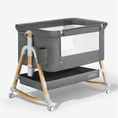 HARPPA Cuddly 3-in-1 Baby Bassinet Bedside Sleeper for Reflux | Attaches to Bed, Adjustable 5 Heights, Non-Toxic & CPSC Certified | Sturdy Aluminum Frame, Portable Wheels, Tool-Free Setup, Gentle Rocking | Perfect for Newborns, Infants, Small Spaces & Saf
