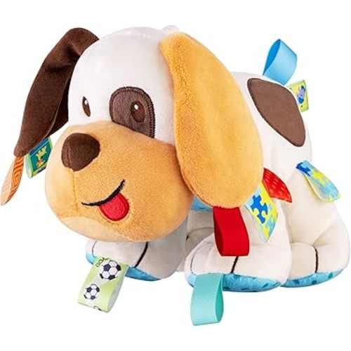 Baby Tags Plush Toy Lovey Soft Dog Stuffed Aninaml Pacify Doll Soothing Sensory Taggy Toy Great Gift for Newborn/Infant/Toddler 9-Inches (Dog)