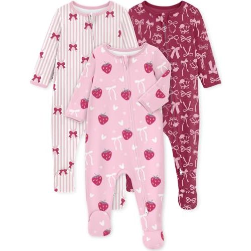 Yoofoss Baby Pajamas 100% Organic Cotton Newborn Sleepers Boy Girl Clothes | Two Way Zipper Footed Pjs for Newborn 0-3 3-6 6-9 12 18 24 Months, 3Pcs Soft Footies, Sleep and Play Baby Essentials