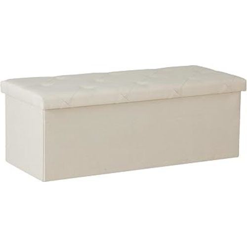 DUMOS 43in Foldable Storage Ottoman Bench, Storage Chest, Large End of Bed Foot Rest Stool with Padded Seat, Bedroom Bench for Living Room, Support 660lbs, Camel