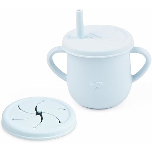 Silicone Snack Cup & Sippy Cup Set – Soft Food-Grade Silicone, Easy to Hold, Dishwasher Safe Toddler Feeding Cups for Home & Travel (Baby Blue)