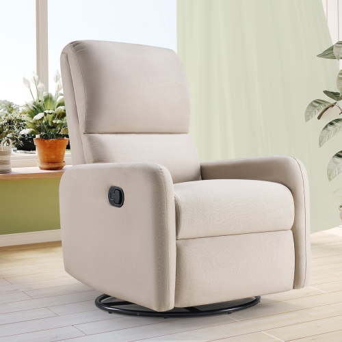 Merluxy Recliner Chair for Living Room,Nursery Glider with High Back Massage Swivel,Linen Beige