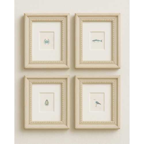 5x7 Miniature Sea Life Watercolor Set of 4– Tiny Crab, Trout, Oyster & Seagull Art Print, Coastal Farmhouse Wall Décor, Mailed Artwork