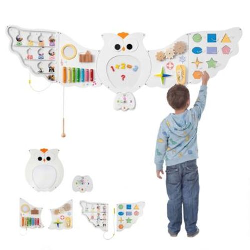 Costway Owl Activity Wall Busy Board Panels Montessori Sensory Toys for Playroom Nursery
