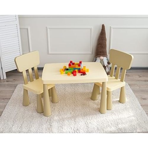 Kids Table and 2 Chairs Set with Storage Drawer, Height Adjustable Toddler Desk and Chair Set, Classroom/Playroom/Daycare/Home, Children Multi-Activity Table for Ages 2-8