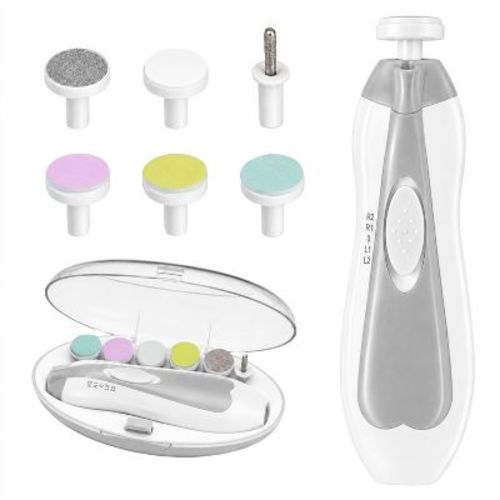 Baby Electric Nail Trimmer Kit with Light, Quiet Operation, 6 Interchangeable Heads for Gentle Precise Baby Nail Care and Polishing Baby Nail Trimmer