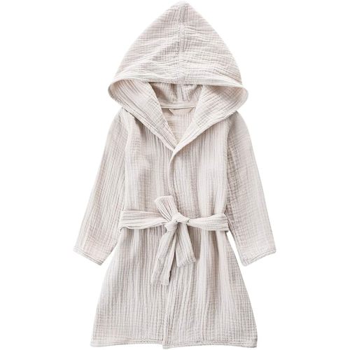 Organic Cotton Toddler Bathrobe, Soft and Breathable Baby Robe for Kid, Boy& Girl Hooded Robe Muslin