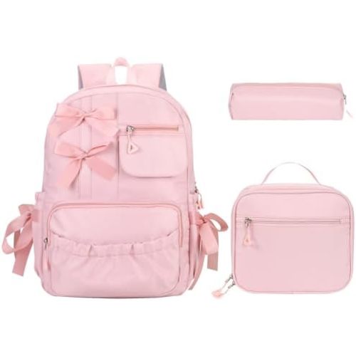 Phaoullzon Girls Bow Backpack with Lunch box for School Coquette Bookbag Kawaii Dance Bag